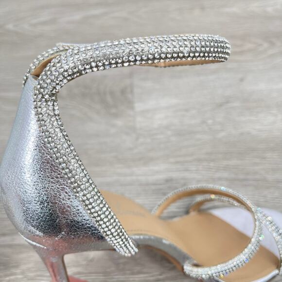LAUREN LORRAINE Dria Silver Embellished Formal Ankle Strap Stiletto Heel- Sz 10 - Picture 4 of 11